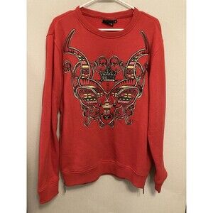 KooDoo Men’s Embroidered Sweatshirt Red Long Sleeve Gold Side Zipper Size Large